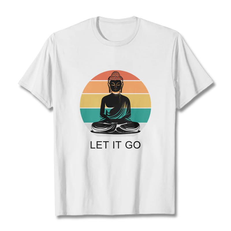 T-shirt décontracté en coton à Buddha Stones colorées avec motif Bouddha méditant - Blanc - 2XL - image 8