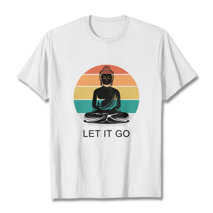 T-shirt décontracté en coton à Buddha Stones colorées avec motif Bouddha méditant - Blanc - 2XL - image 8