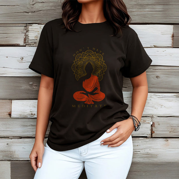T-shirt décontracté en coton avec motif mandala et Buddha Stones méditatif - image 4