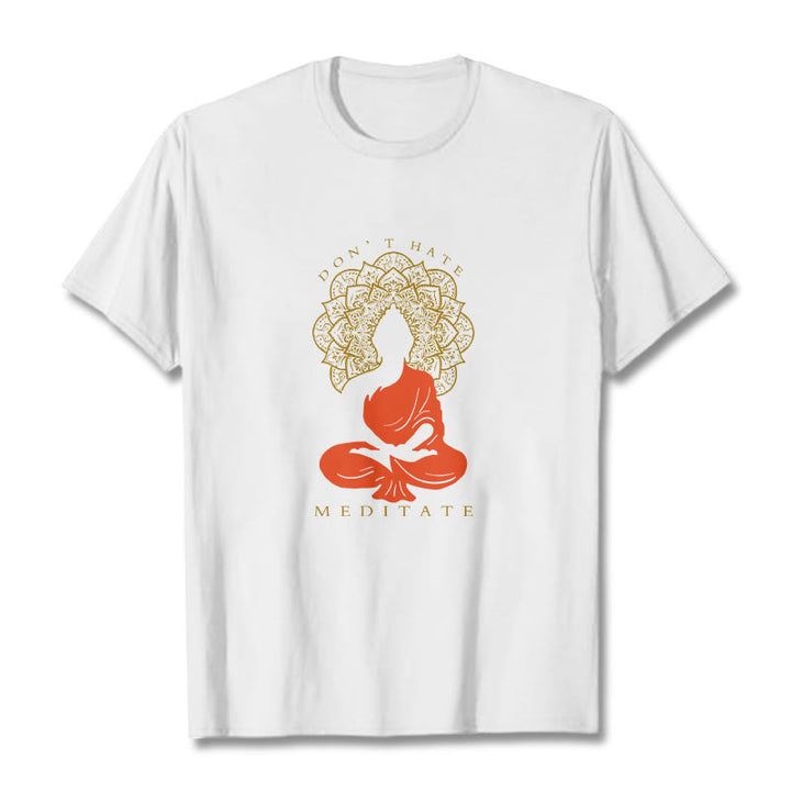 T-shirt décontracté en coton avec motif mandala et Buddha Stones méditatif - Blanc - 2XL - image 6
