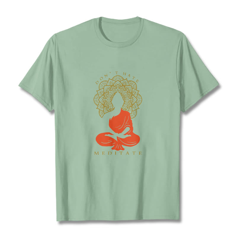 T-shirt décontracté en coton avec motif mandala et Buddha Stones méditatif - Vert pâle - 2XL - image 15