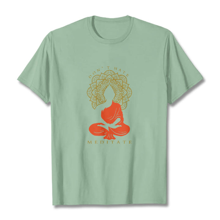 T-shirt décontracté en coton avec motif mandala et Buddha Stones méditatif - Vert pâle - 2XL - image 15