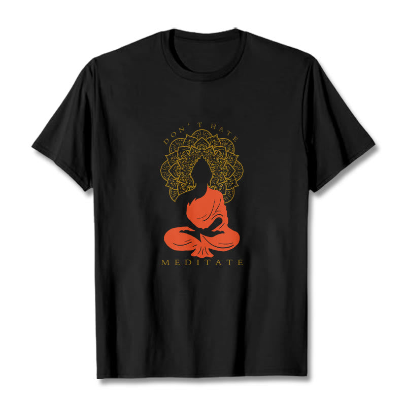 T-shirt décontracté en coton avec motif mandala et Buddha Stones méditatif - Noir - 2XL - image 1