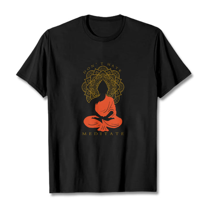 T-shirt décontracté en coton avec motif mandala et Buddha Stones méditatif - Noir - 2XL - image 1