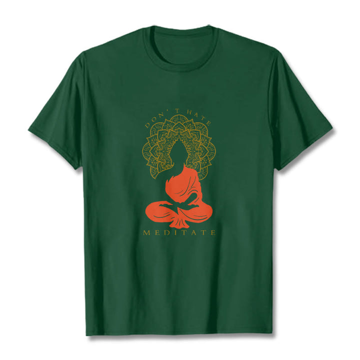 T-shirt décontracté en coton avec motif mandala et Buddha Stones méditatif - Forêt Verte - 2XL - image 11
