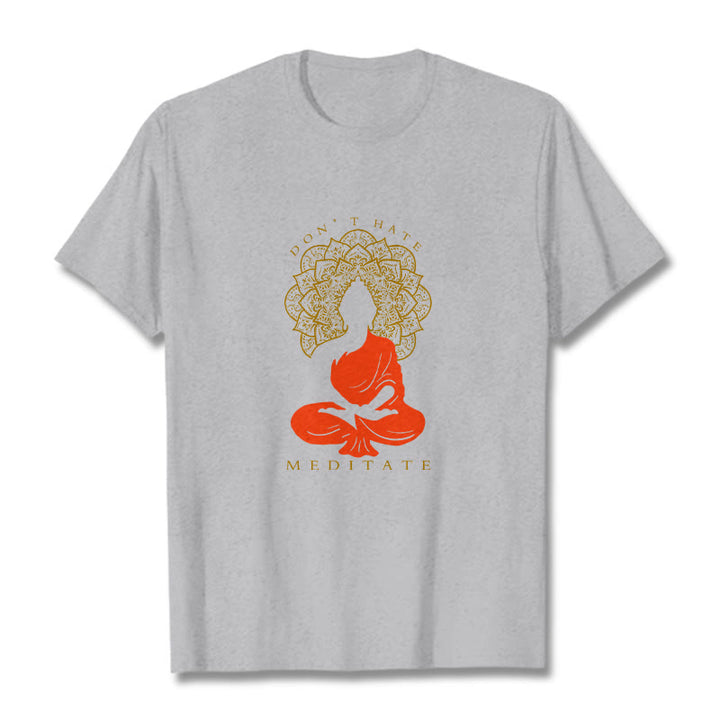 T-shirt décontracté en coton avec motif mandala et Buddha Stones méditatif - Gris clair - 2XL - image 20