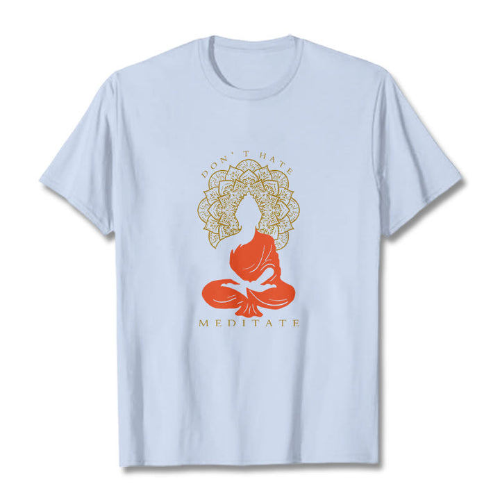 T-shirt décontracté en coton avec motif mandala et Buddha Stones méditatif - Cyan clair - 2XL - image 19