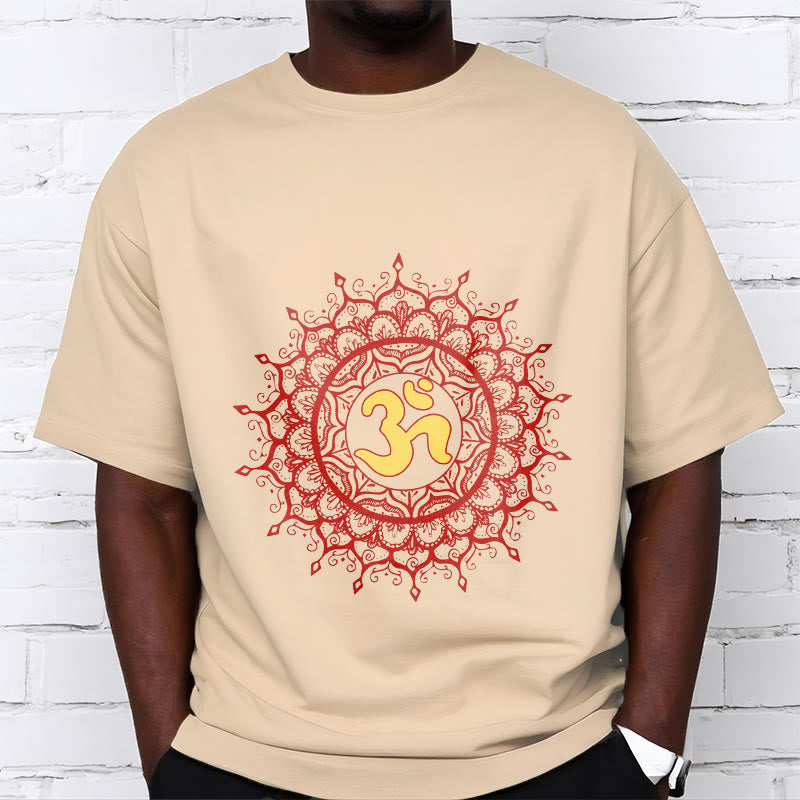 T-shirt décontracté en coton avec motif de symbole Om et mandala rouge Buddha Stones - image 9