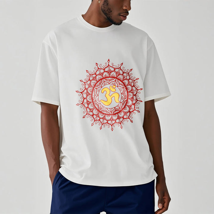 T-shirt décontracté en coton avec motif de symbole Om et mandala rouge Buddha Stones - image 7