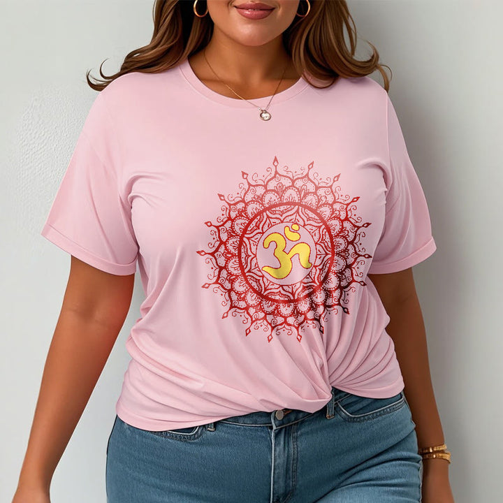 T-shirt décontracté en coton avec motif de symbole Om et mandala rouge Buddha Stones - image 14