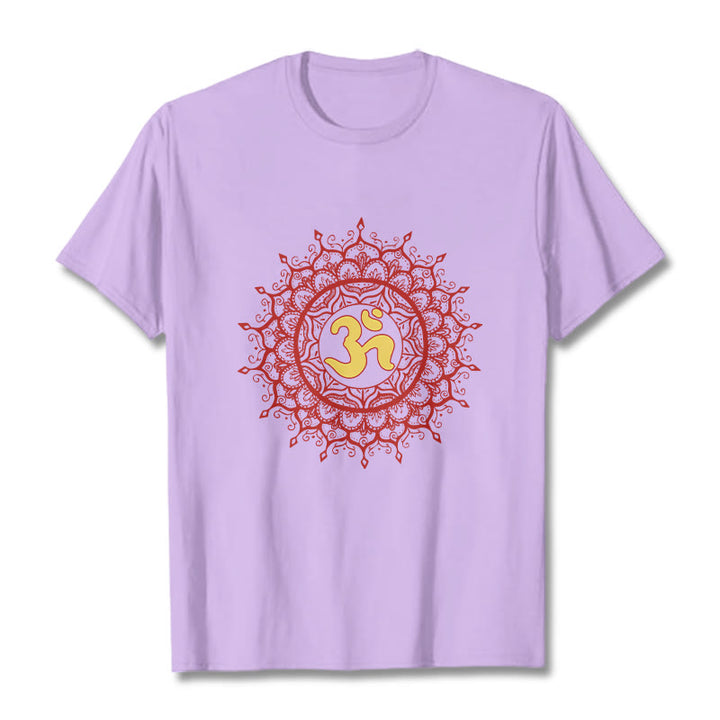 T-shirt décontracté en coton avec motif de symbole Om et mandala rouge Buddha Stones - Prune - 2XL - image 16