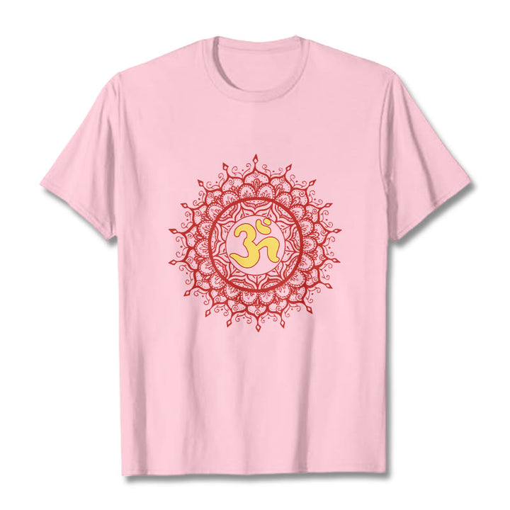T-shirt décontracté en coton avec motif de symbole Om et mandala rouge Buddha Stones - Rose clair - 2XL - image 13