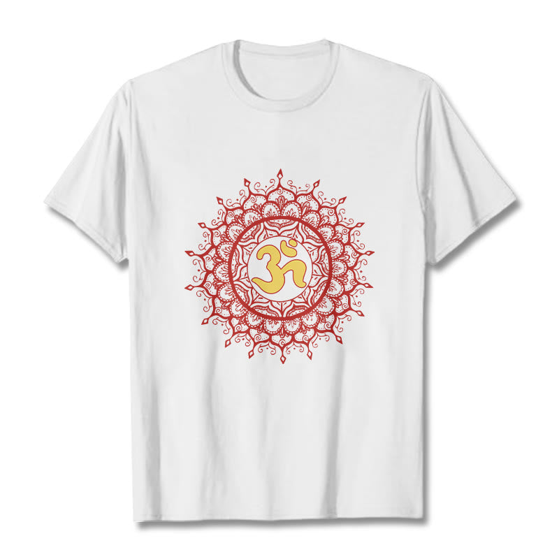 T-shirt décontracté en coton avec motif de symbole Om et mandala rouge Buddha Stones - Blanc - 2XL - image 5