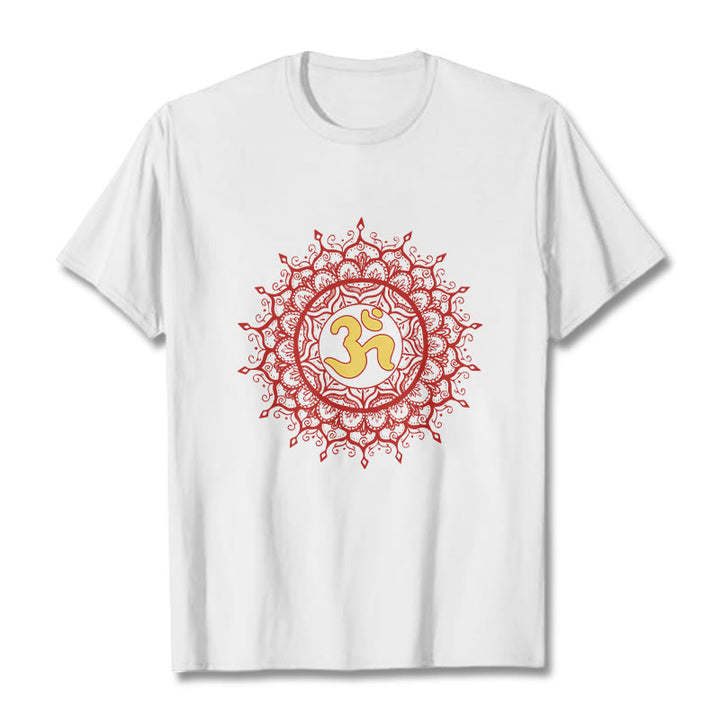 T-shirt décontracté en coton avec motif de symbole Om et mandala rouge Buddha Stones - Blanc - 2XL - image 5