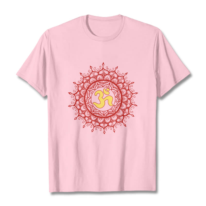 T-shirt décontracté en coton avec motif de symbole Om et mandala rouge Buddha Stones - Rose clair - 2XL - image 12