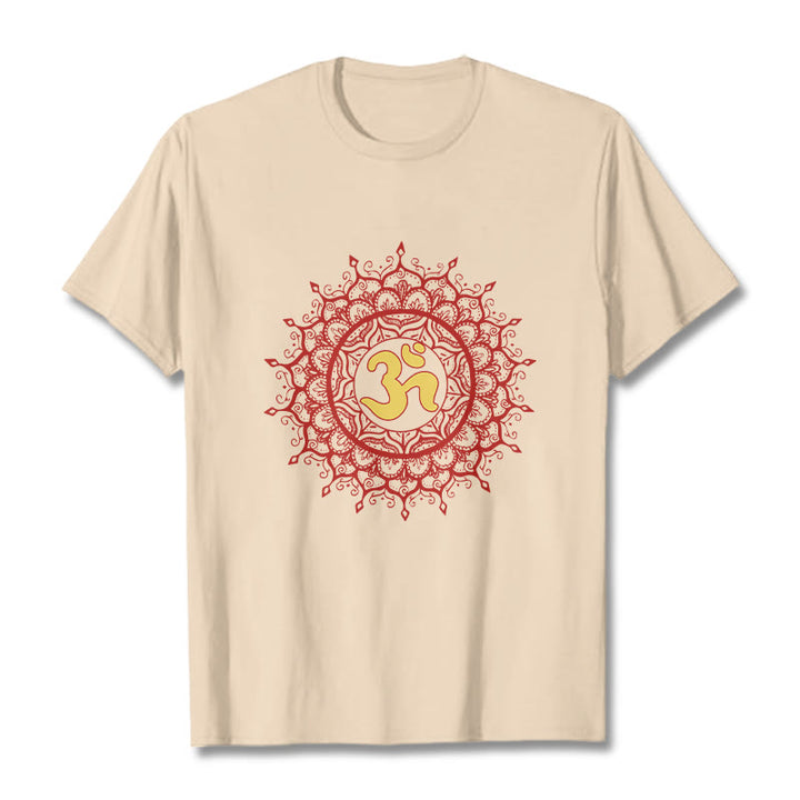 T-shirt décontracté en coton avec motif de symbole Om et mandala rouge Buddha Stones - Bisque - 2XL - image 8