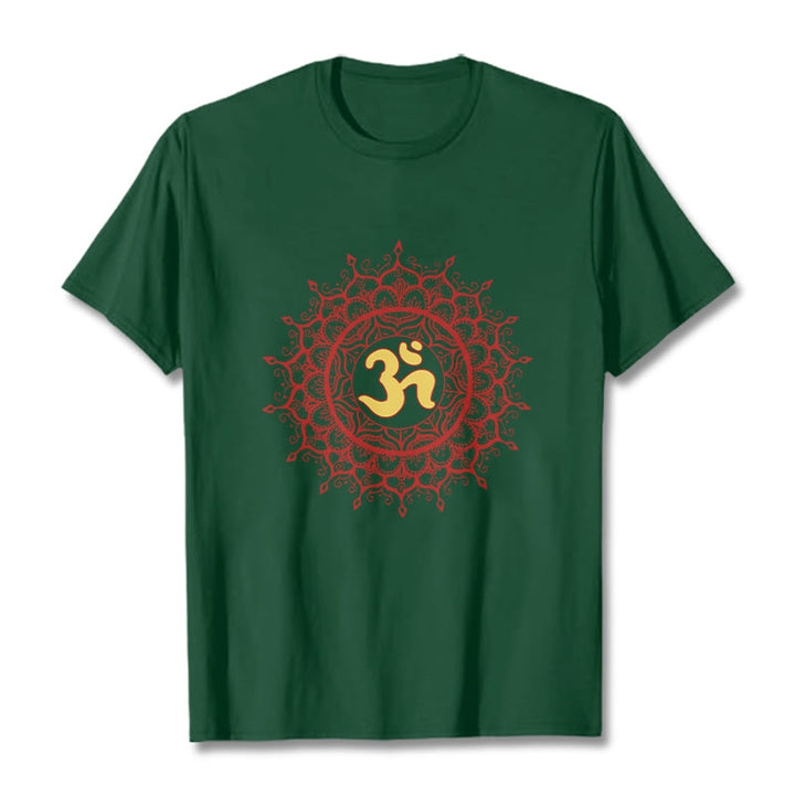 T-shirt décontracté en coton avec motif de symbole Om et mandala rouge Buddha Stones - Vert forêt - 2XL - image 10