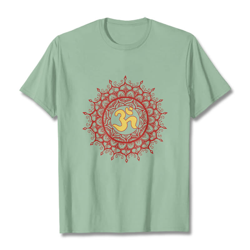 T-shirt décontracté en coton avec motif de symbole Om et mandala rouge Buddha Stones - Vert pâle - 2XL - image 14