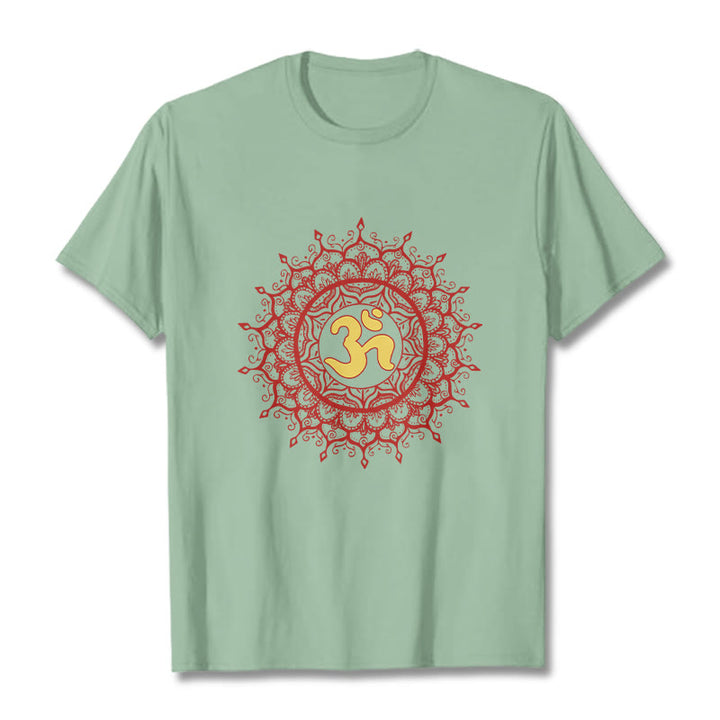 T-shirt décontracté en coton avec motif de symbole Om et mandala rouge Buddha Stones - Vert pâle - 2XL - image 14