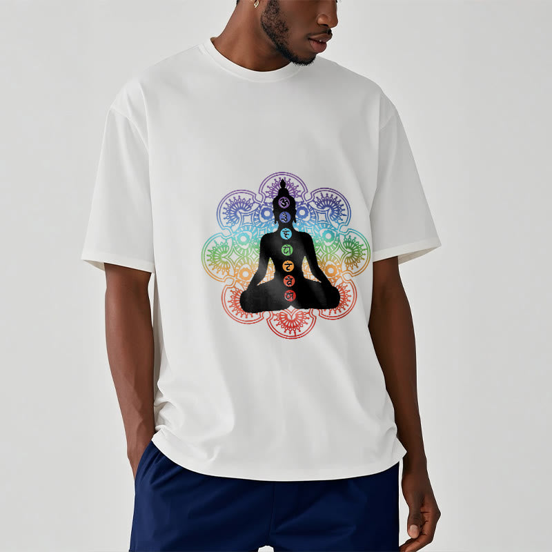 T-shirt décontracté en coton avec motif mandala coloré représentant des Buddha Stones - image 7