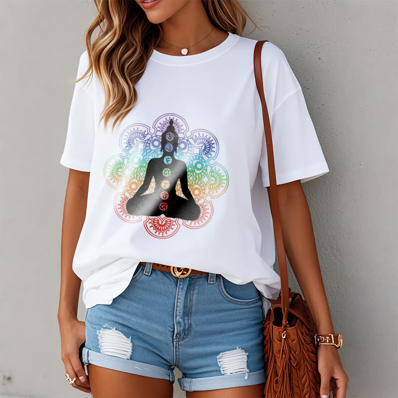 T-shirt décontracté en coton avec motif mandala coloré représentant des Buddha Stones - image 8