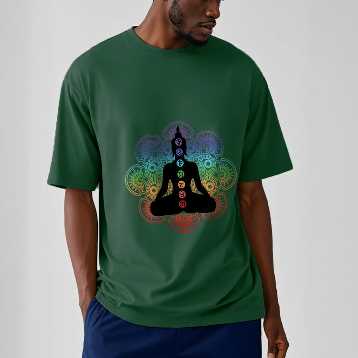 T-shirt décontracté en coton avec motif mandala coloré représentant des Buddha Stones - image 12