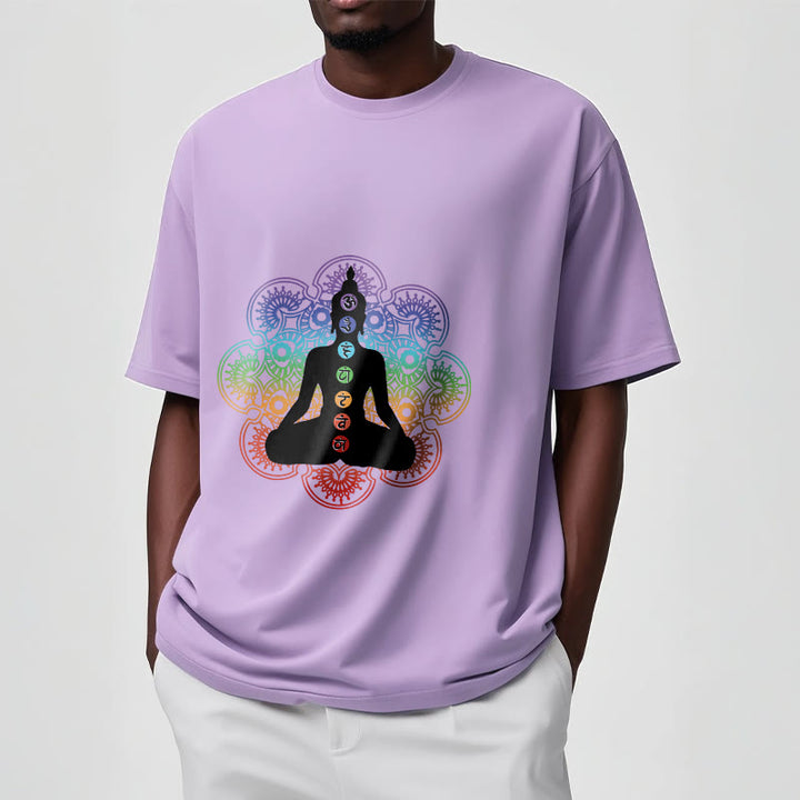 T-shirt décontracté en coton avec motif mandala coloré représentant des Buddha Stones - image 18