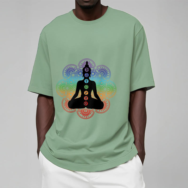 T-shirt décontracté en coton avec motif mandala coloré représentant des Buddha Stones - image 16