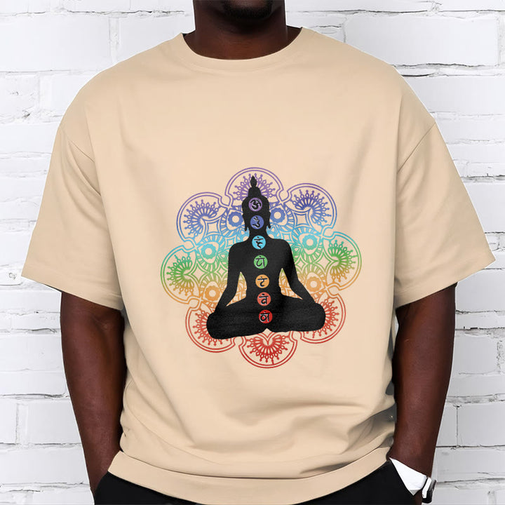 T-shirt décontracté en coton avec motif mandala coloré représentant des Buddha Stones - image 10