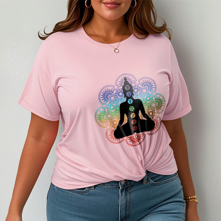 T-shirt décontracté en coton avec motif mandala coloré représentant des Buddha Stones - image 14