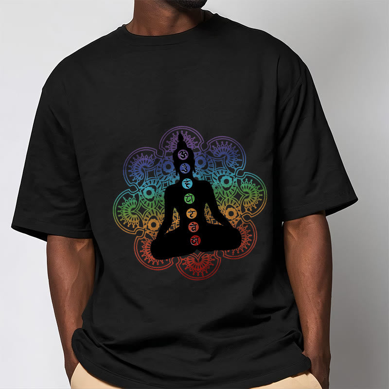 T-shirt décontracté en coton avec motif mandala coloré représentant des Buddha Stones - image 2