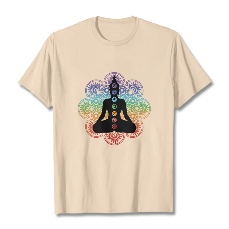 T-shirt décontracté en coton avec motif mandala coloré représentant des Buddha Stones - Bisque - 2XL - image 9