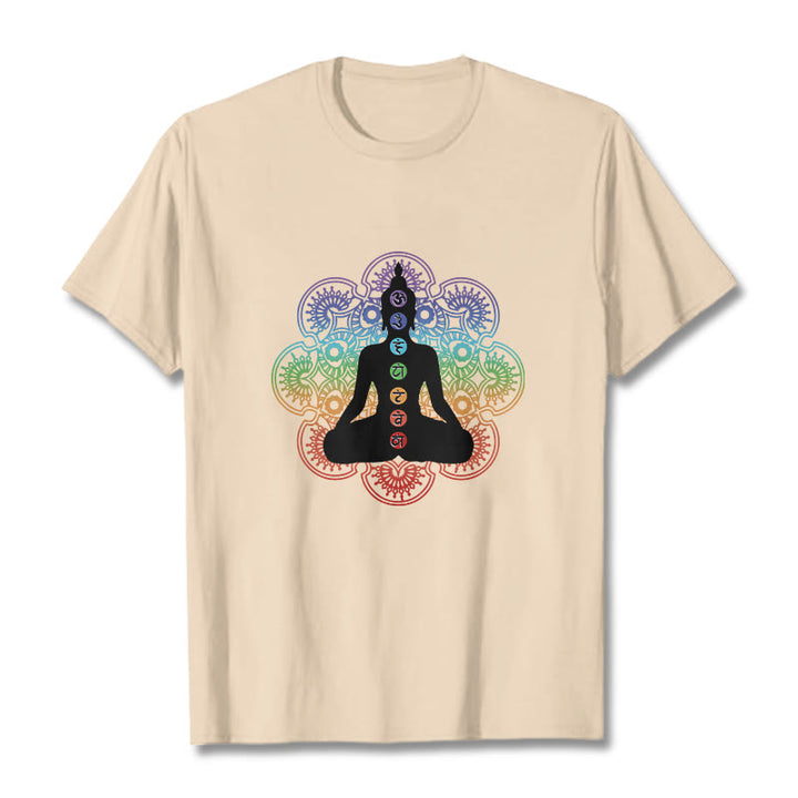 T-shirt décontracté en coton avec motif mandala coloré représentant des Buddha Stones - Bisque - 2XL - image 9