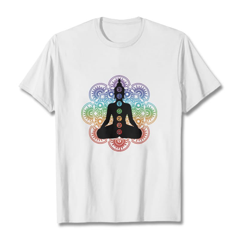 T-shirt décontracté en coton avec motif mandala coloré représentant des Buddha Stones - Blanc - 2XL - image 6