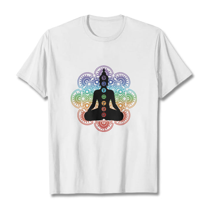 T-shirt décontracté en coton avec motif mandala coloré représentant des Buddha Stones - Blanc - 2XL - image 6