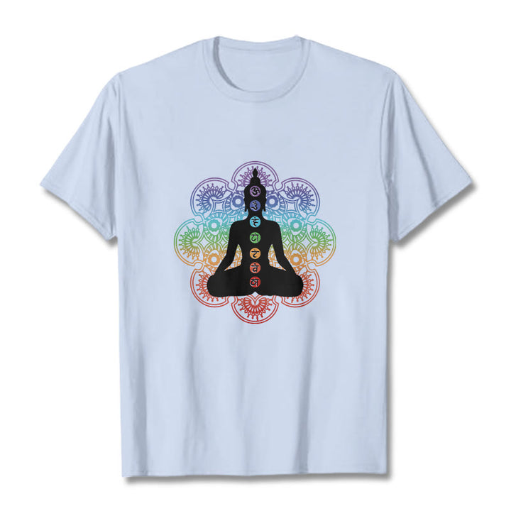 T-shirt décontracté en coton avec motif mandala coloré représentant des Buddha Stones - Cyan clair - 2XL - image 19