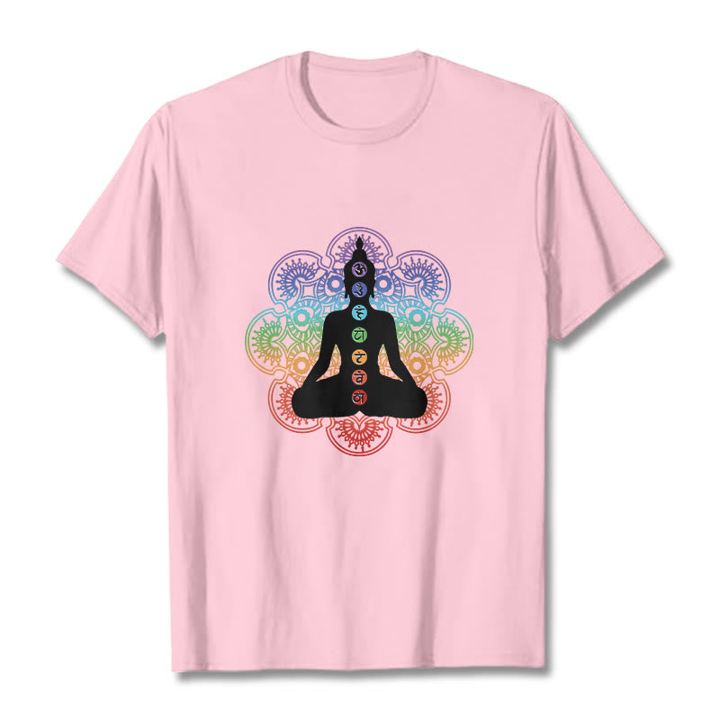 T-shirt décontracté en coton avec motif mandala coloré représentant des Buddha Stones - Rose clair - 2XL - image 13