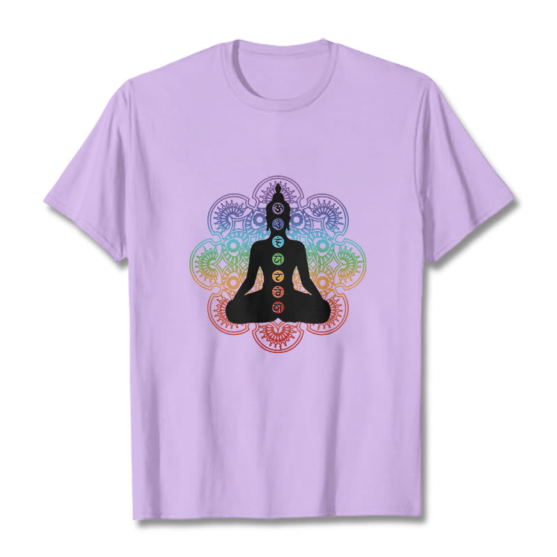 T-shirt décontracté en coton avec motif mandala coloré représentant des Buddha Stones - Prune - 2XL - image 17