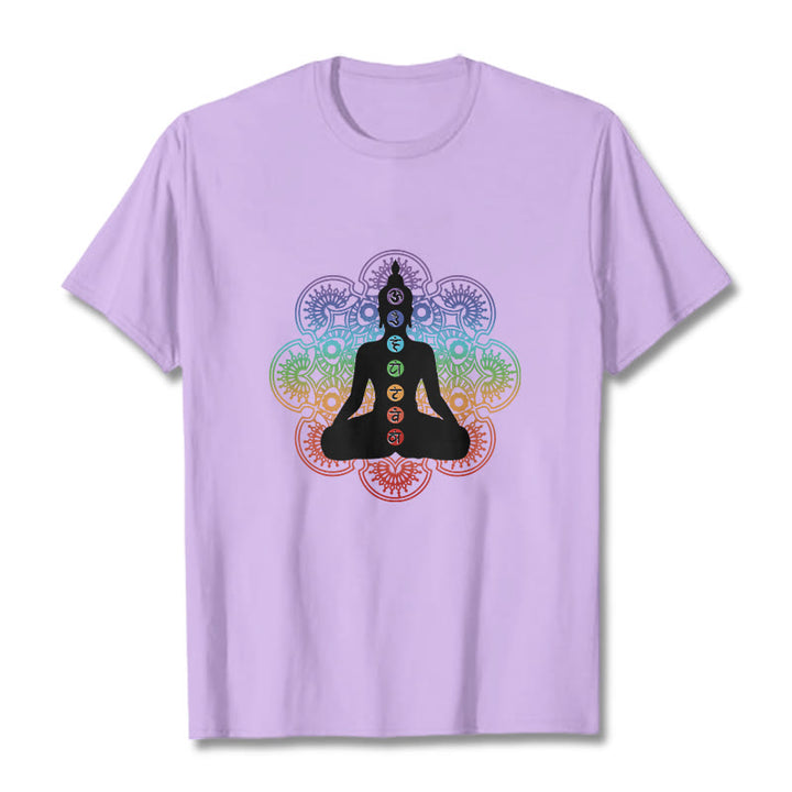 T-shirt décontracté en coton avec motif mandala coloré représentant des Buddha Stones - Prune - 2XL - image 17