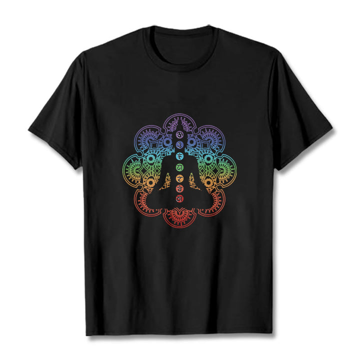 T-shirt décontracté en coton avec motif mandala coloré représentant des Buddha Stones - Noir - 2XL - image 1