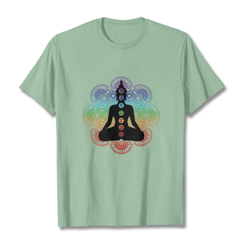 T-shirt décontracté en coton avec motif mandala coloré représentant des Buddha Stones - Vert pâle - 2XL - image 15