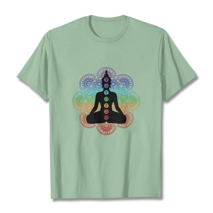 T-shirt décontracté en coton avec motif mandala coloré représentant des Buddha Stones - Vert pâle - 2XL - image 15