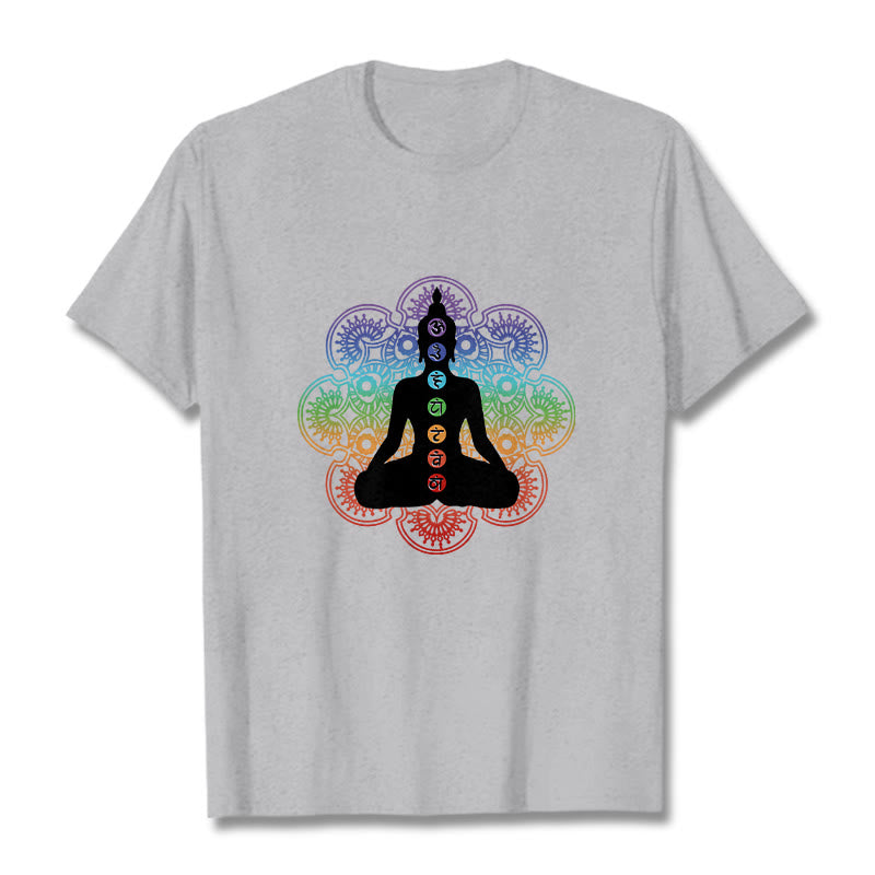 T-shirt décontracté en coton avec motif mandala coloré représentant des Buddha Stones - Gris clair - 2XL - image 20
