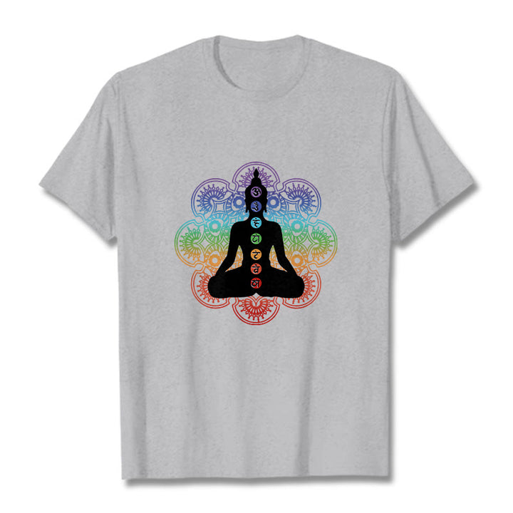 T-shirt décontracté en coton avec motif mandala coloré représentant des Buddha Stones - Gris clair - 2XL - image 20