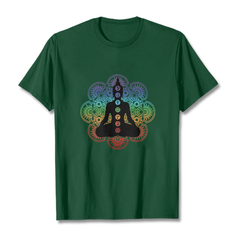 T-shirt décontracté en coton avec motif mandala coloré représentant des Buddha Stones - Forêt Verte - 2XL - image 11
