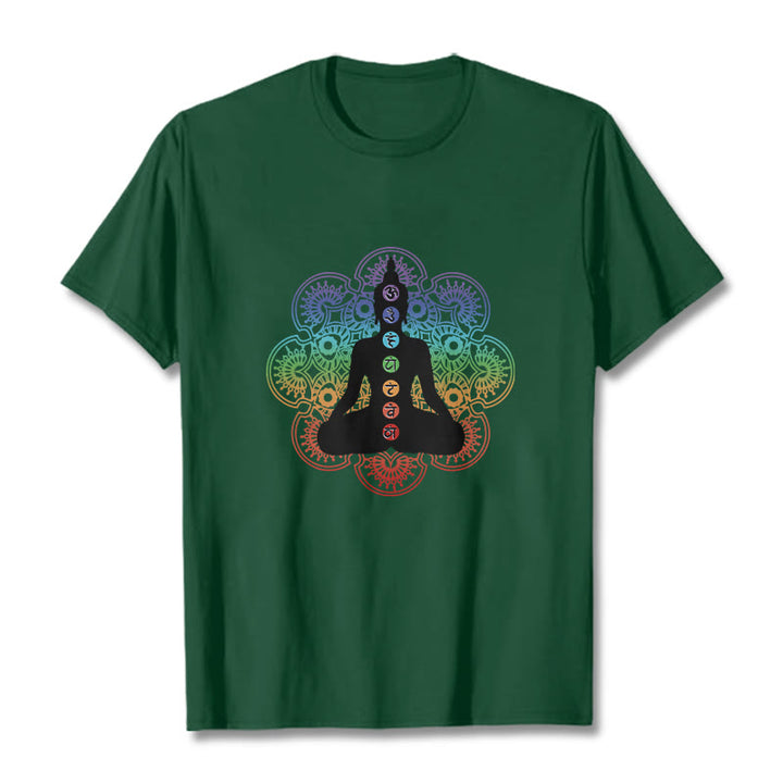 T-shirt décontracté en coton avec motif mandala coloré représentant des Buddha Stones - Forêt Verte - 2XL - image 11