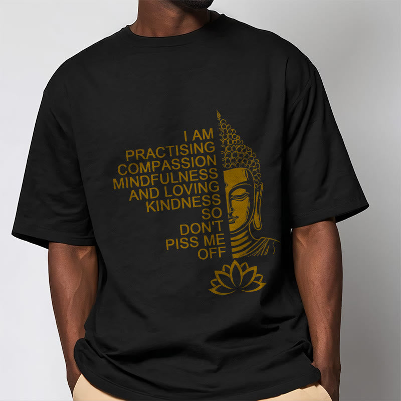 T-shirt décontracté en coton avec motif de fleur de lotus et de Buddha Stones doré - image 6