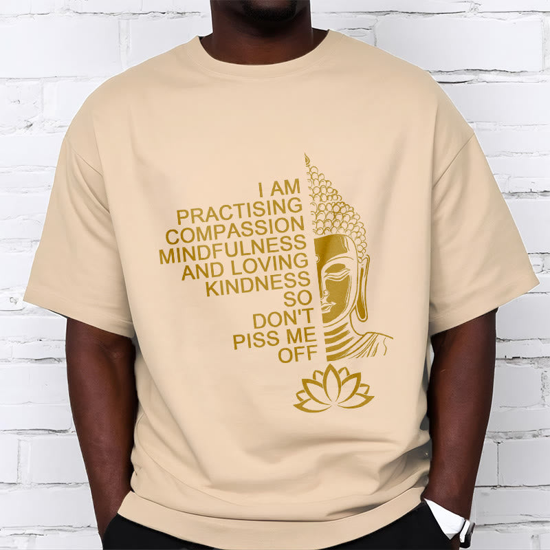 T-shirt décontracté en coton avec motif de fleur de lotus et de Buddha Stones doré - image 9