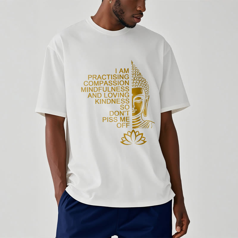 T-shirt décontracté en coton avec motif de fleur de lotus et de Buddha Stones doré - image 2