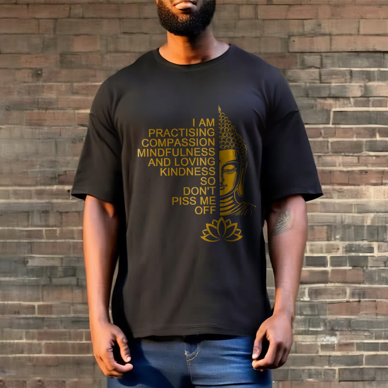 T-shirt décontracté en coton avec motif de fleur de lotus et de Buddha Stones doré - image 6